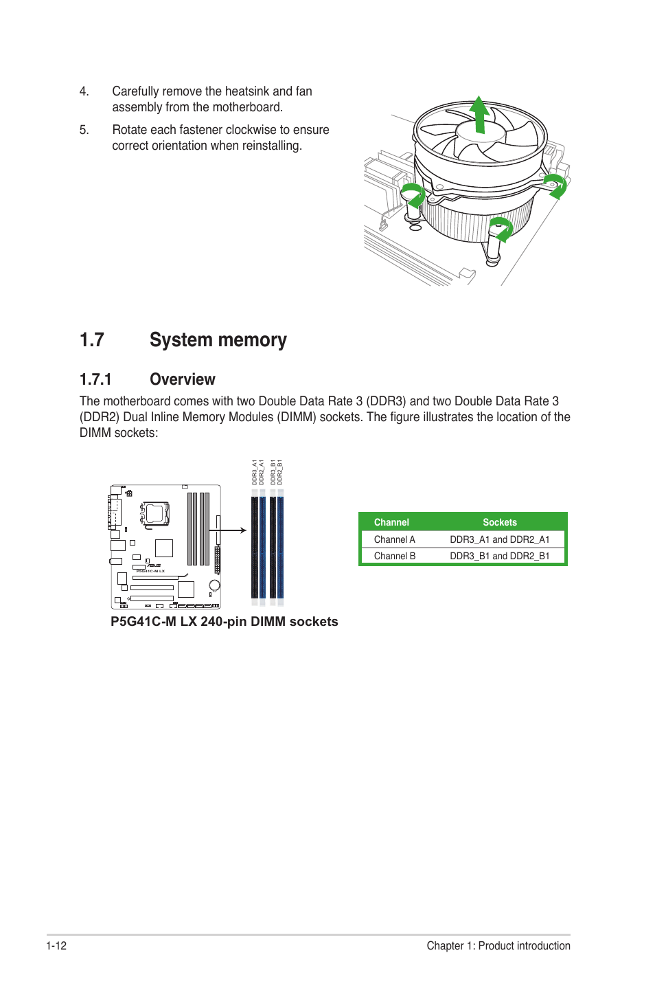 7 system memory, 1 overview, System memory -12 1.7.1 | Overview -12 | Asus P5G41C-M LX User Manual | Page 22 / 62