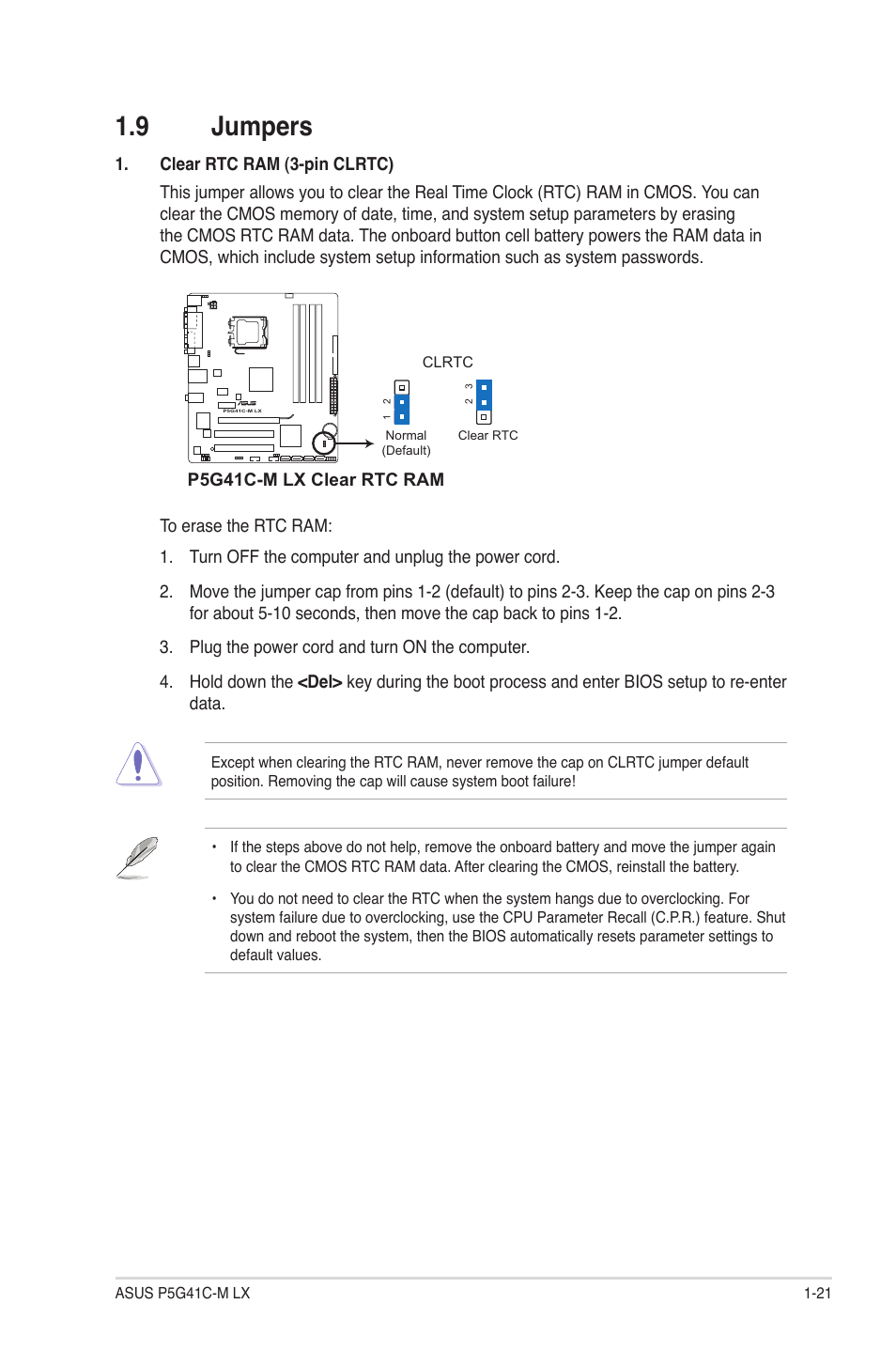 9 jumpers, Jumpers -21 | Asus P5G41C-M LX User Manual | Page 31 / 62