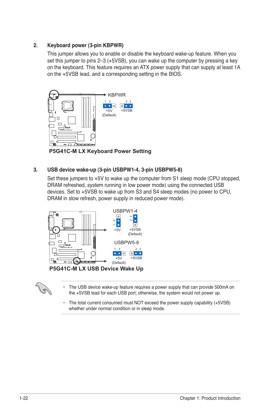 P5g41c-m lx keyboard power setting, P5g41c-m lx usb device wake up | Asus P5G41C-M LX User Manual | Page 32 / 62