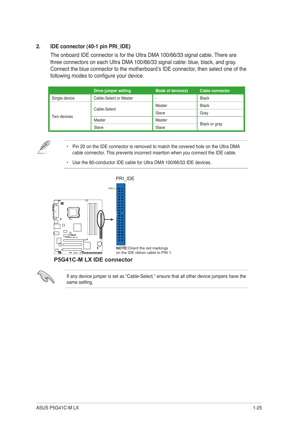 P5g41c-m lx ide connector | Asus P5G41C-M LX User Manual | Page 35 / 62