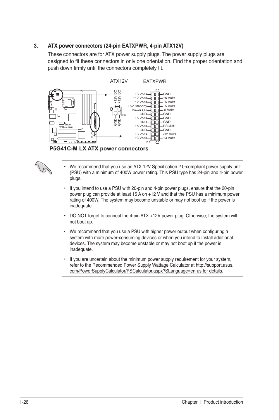 P5g41c-m lx atx power connectors | Asus P5G41C-M LX User Manual | Page 36 / 62