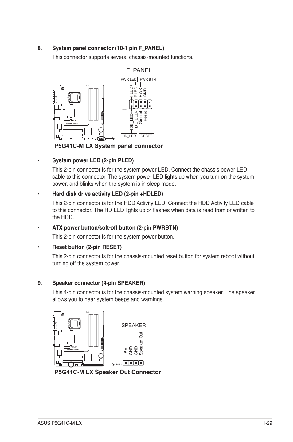 F_panel | Asus P5G41C-M LX User Manual | Page 39 / 62