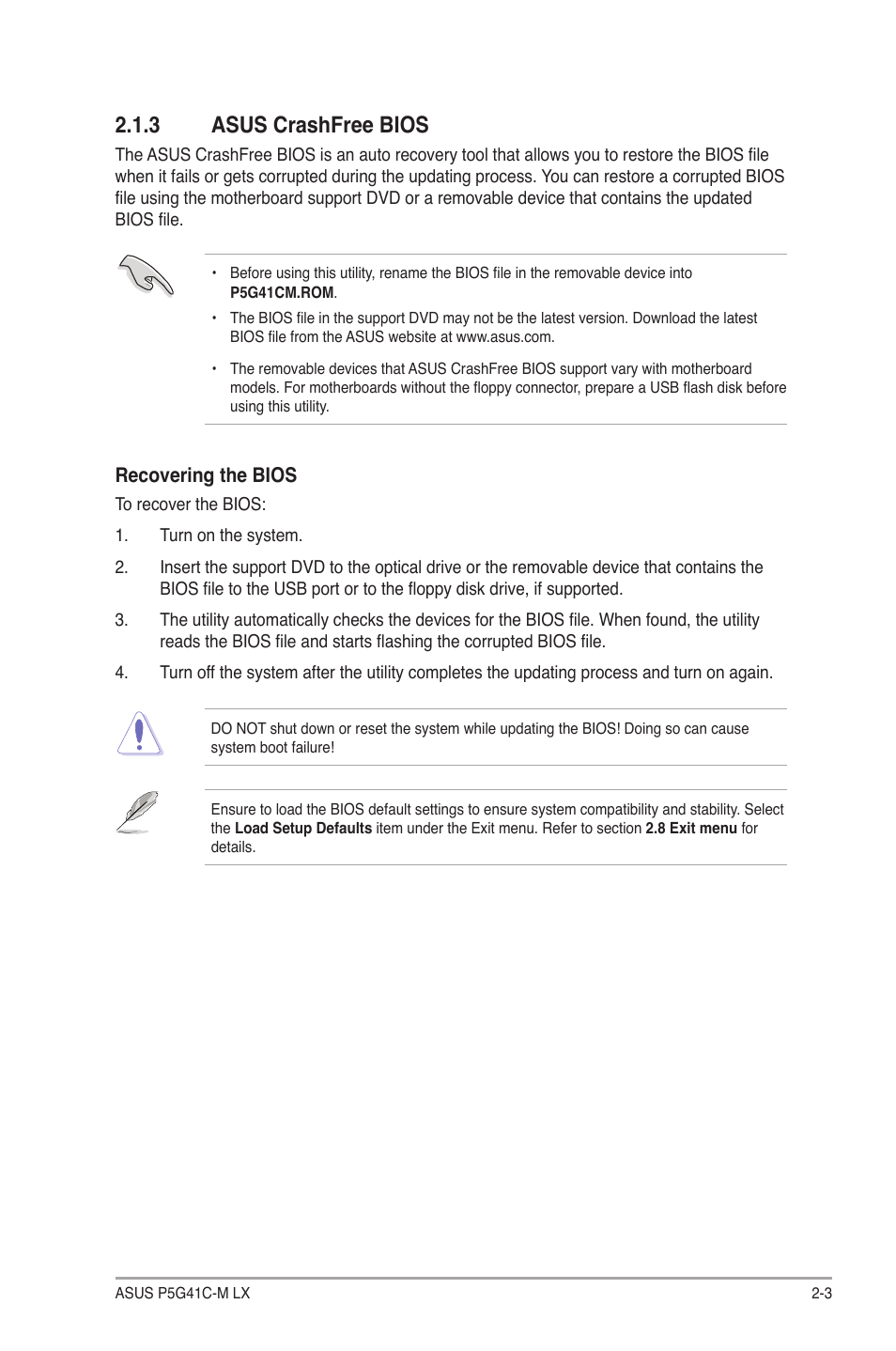3 asus crashfree bios, Asus crashfree bios -3 | Asus P5G41C-M LX User Manual | Page 43 / 62