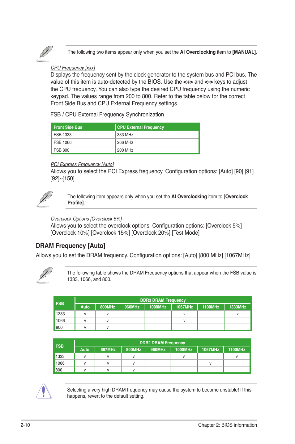 Dram frequency [auto, Fsb / cpu external frequency synchronization | Asus P5G41C-M LX User Manual | Page 50 / 62