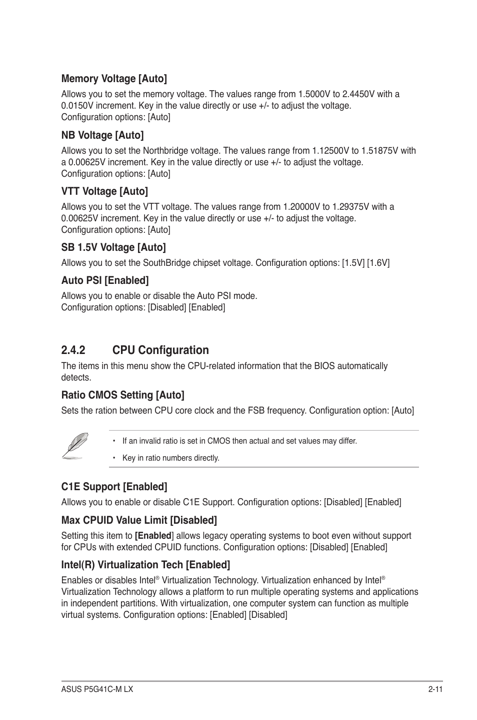 2 cpu configuration, Cpu configuration -11 | Asus P5G41C-M LX User Manual | Page 51 / 62