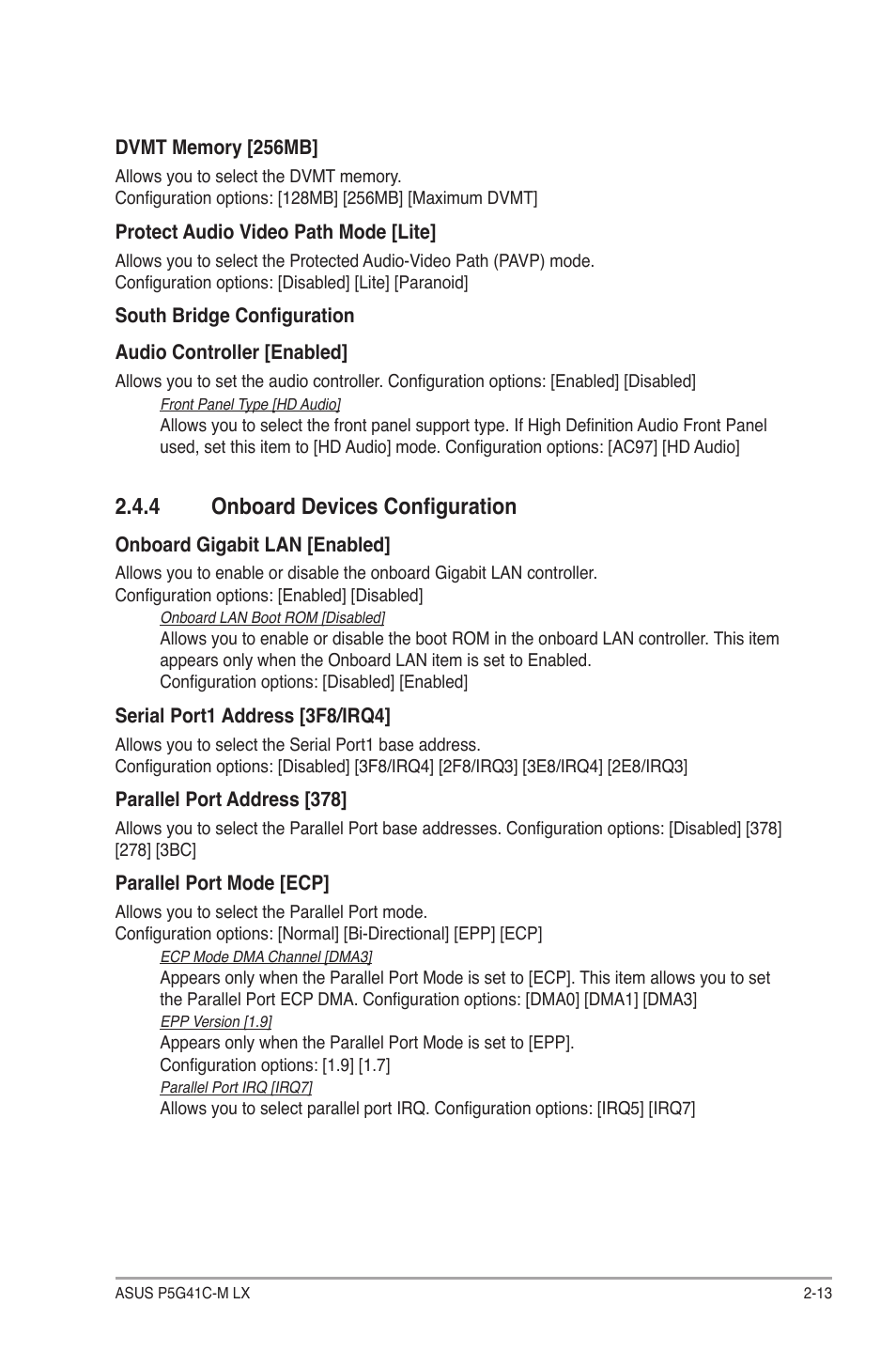 4 onboard devices configuration, Onboard devices configuration -13 | Asus P5G41C-M LX User Manual | Page 53 / 62