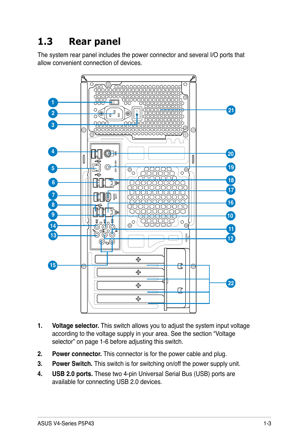 3 rear panel | Asus V4-P5P43 User Manual | Page 15 / 112