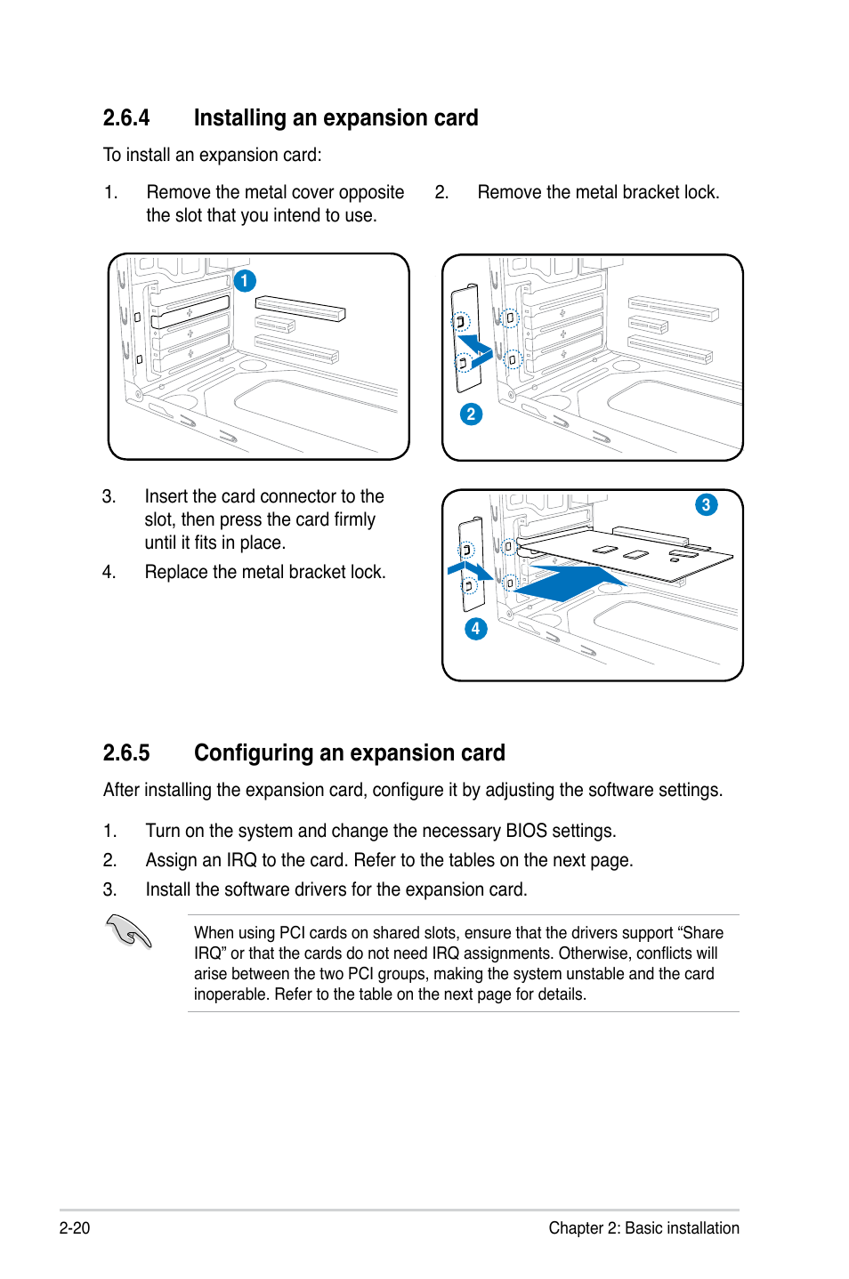 4 installing an expansion card, 5 configuring an expansion card | Asus V4-P5P43 User Manual | Page 38 / 112