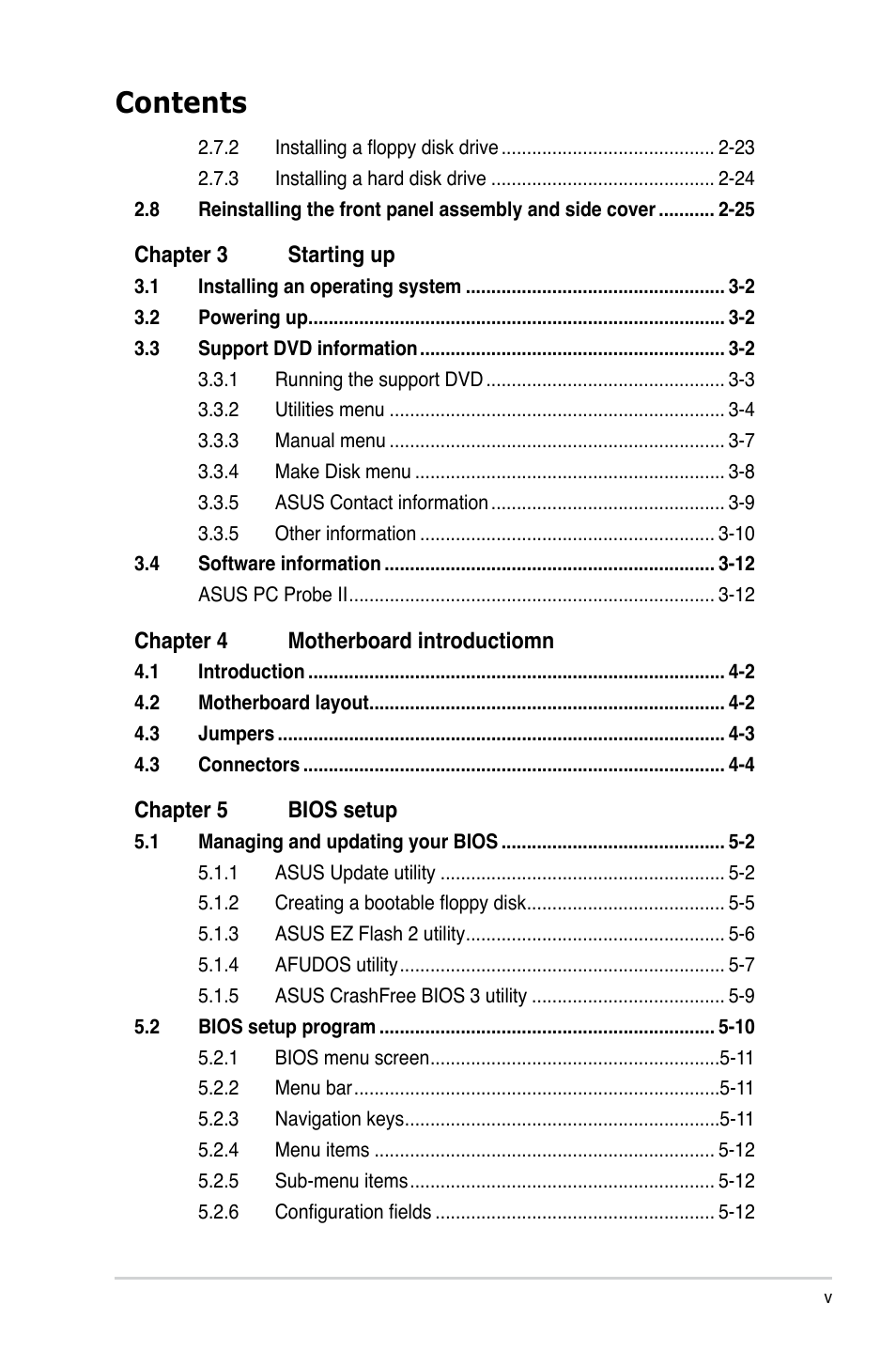 Asus V4-P5P43 User Manual | Page 5 / 112