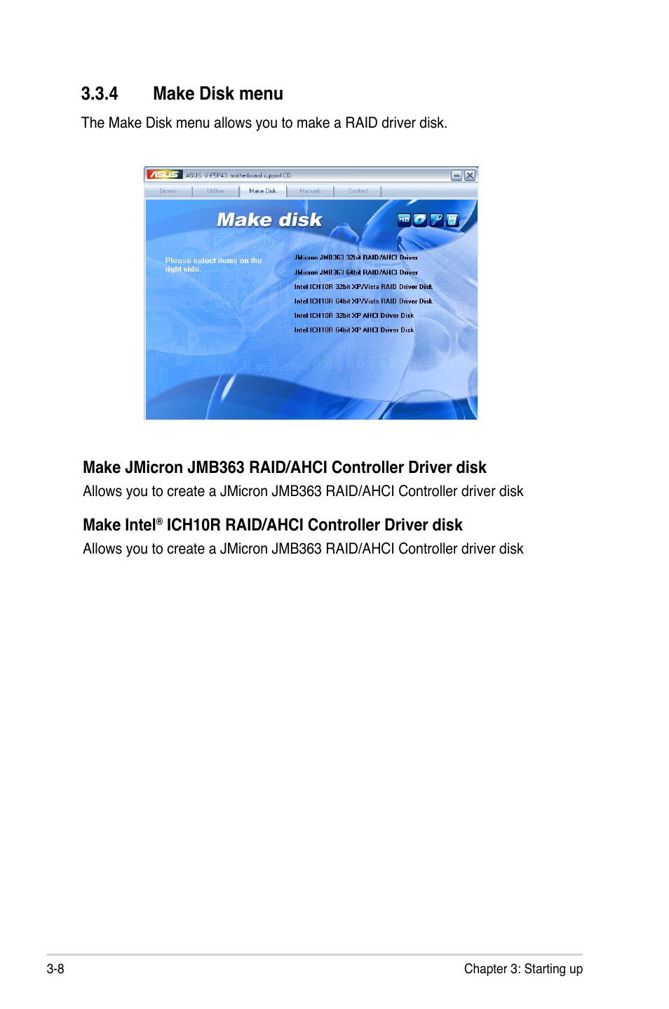 4 make disk menu | Asus V4-P5P43 User Manual | Page 52 / 112