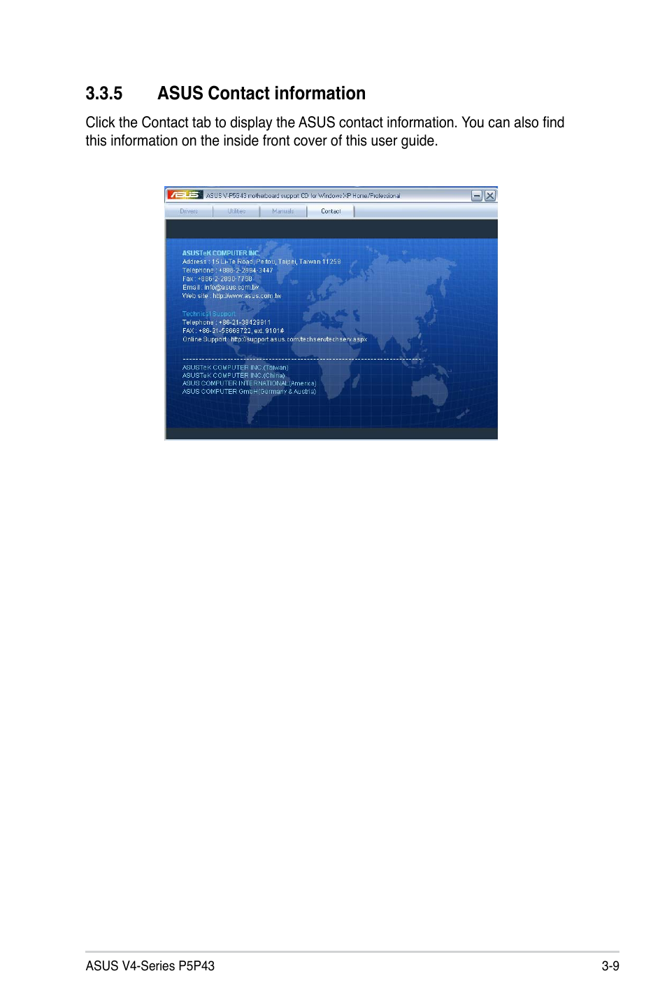 5 asus contact information | Asus V4-P5P43 User Manual | Page 53 / 112