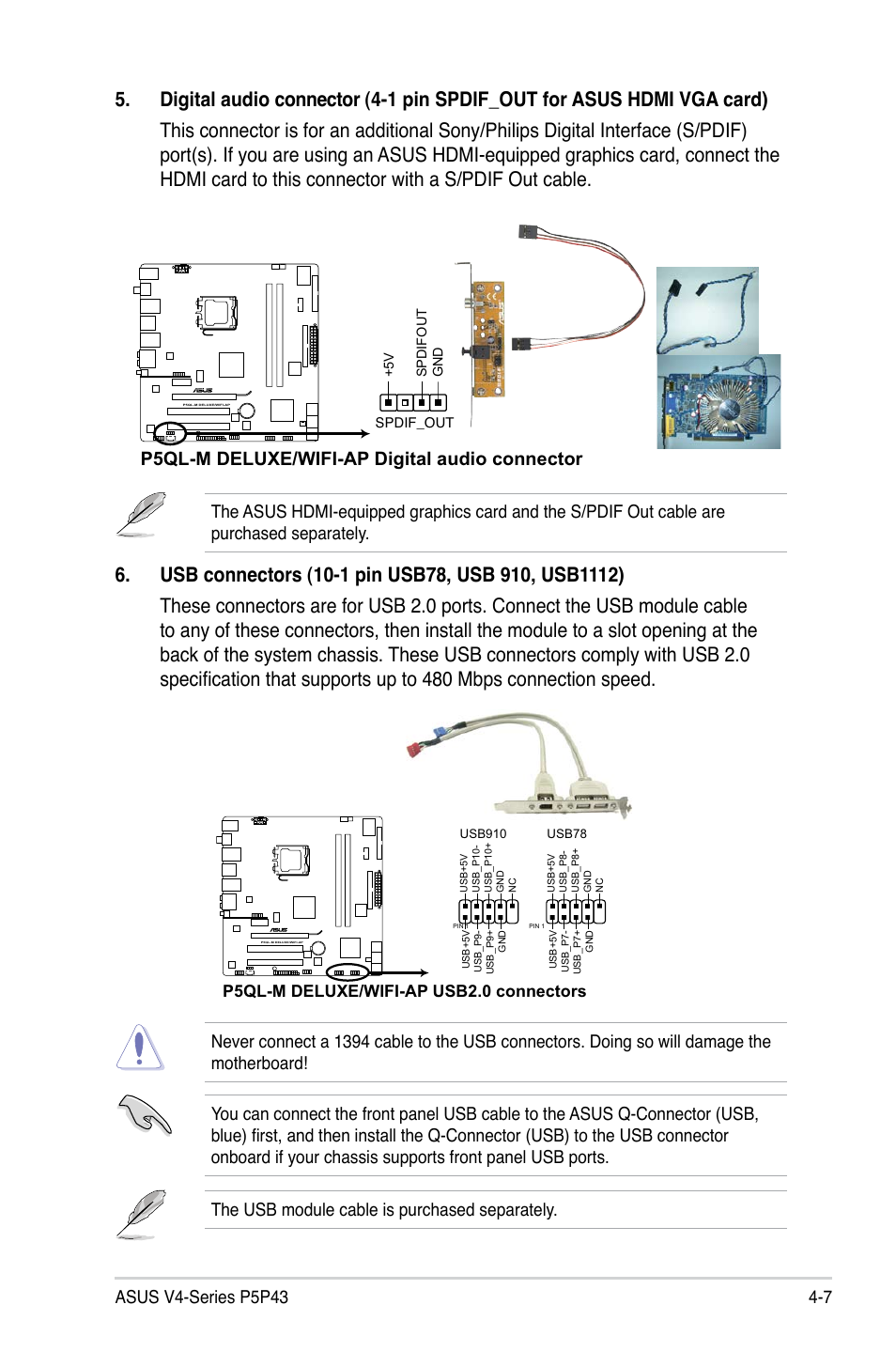 P5ql-m deluxe/wifi-ap digital audio connector | Asus V4-P5P43 User Manual | Page 69 / 112