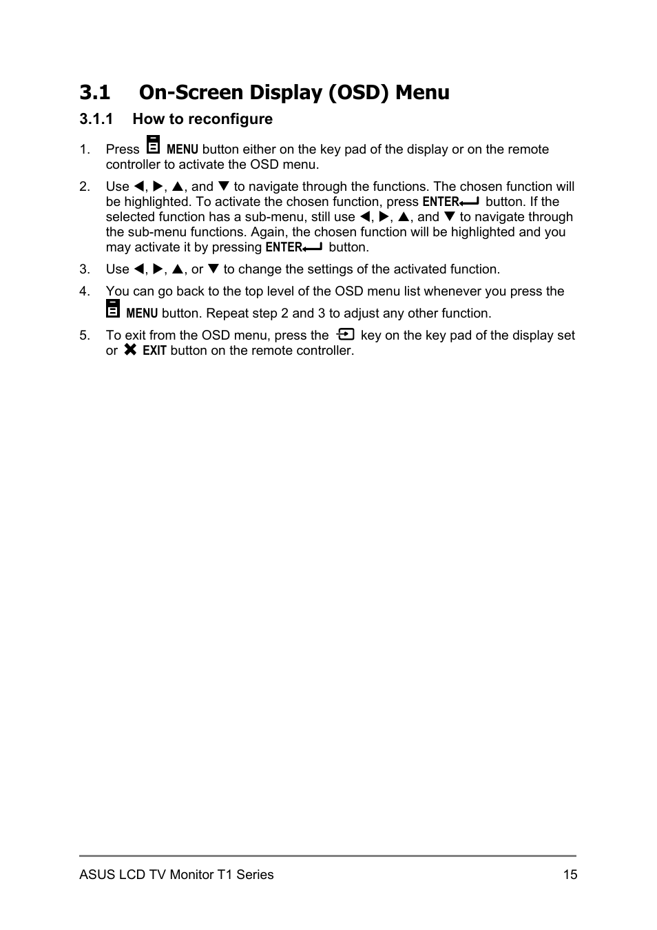 1 on-screen display (osd) menu | Asus 27T1E User Manual | Page 25 / 34