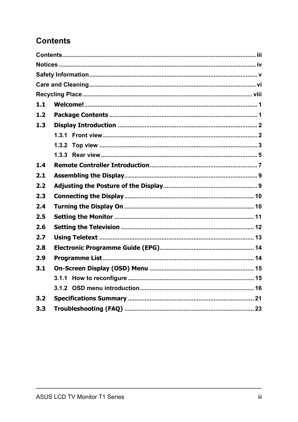 Asus 27T1E User Manual | Page 3 / 34