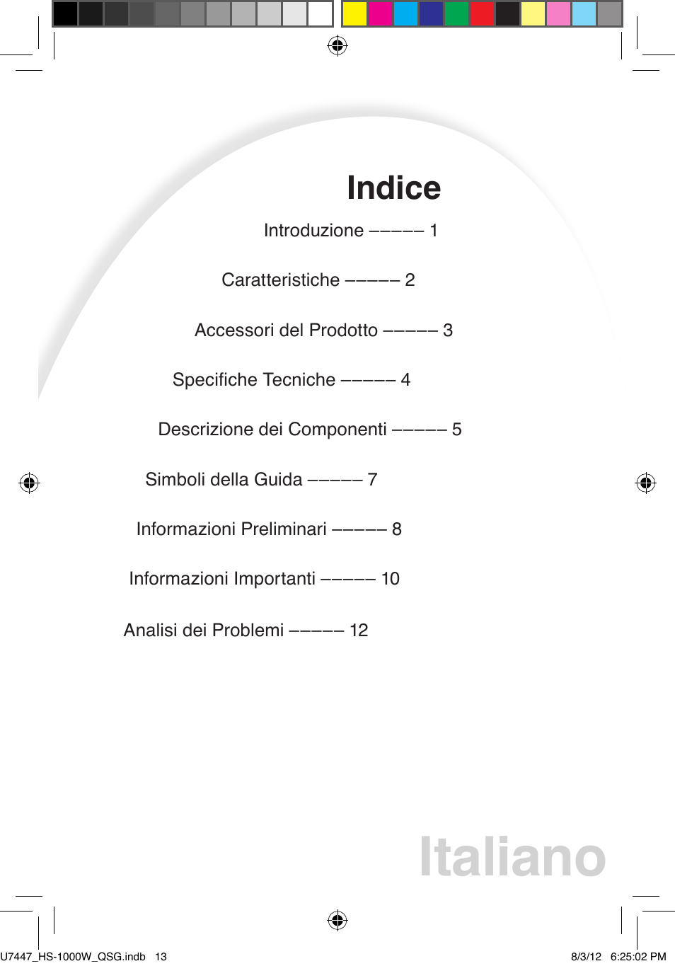 Italiano, Indice | Asus HS-1000W User Manual | Page 106 / 223