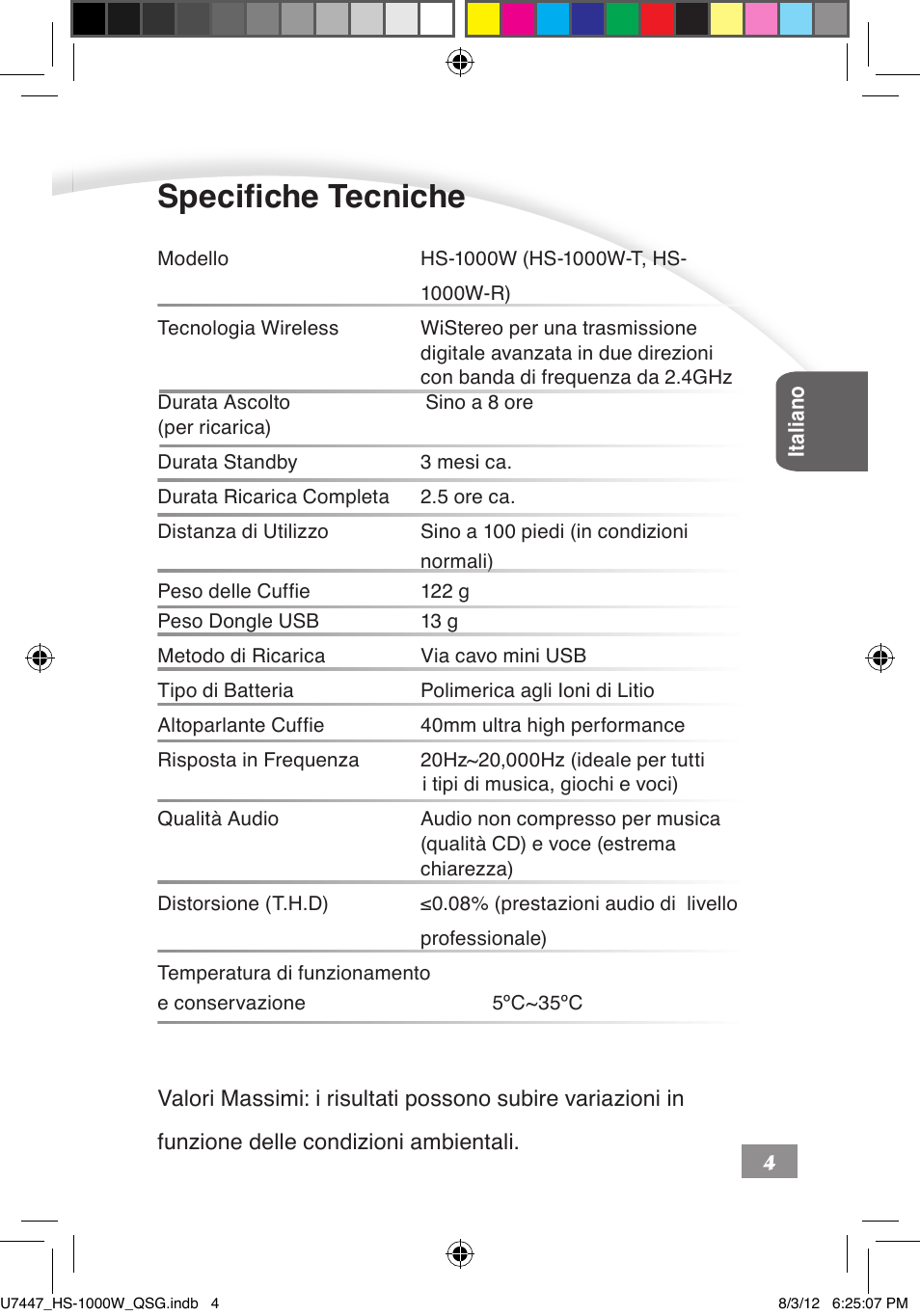 Specifiche tecniche | Asus HS-1000W User Manual | Page 110 / 223