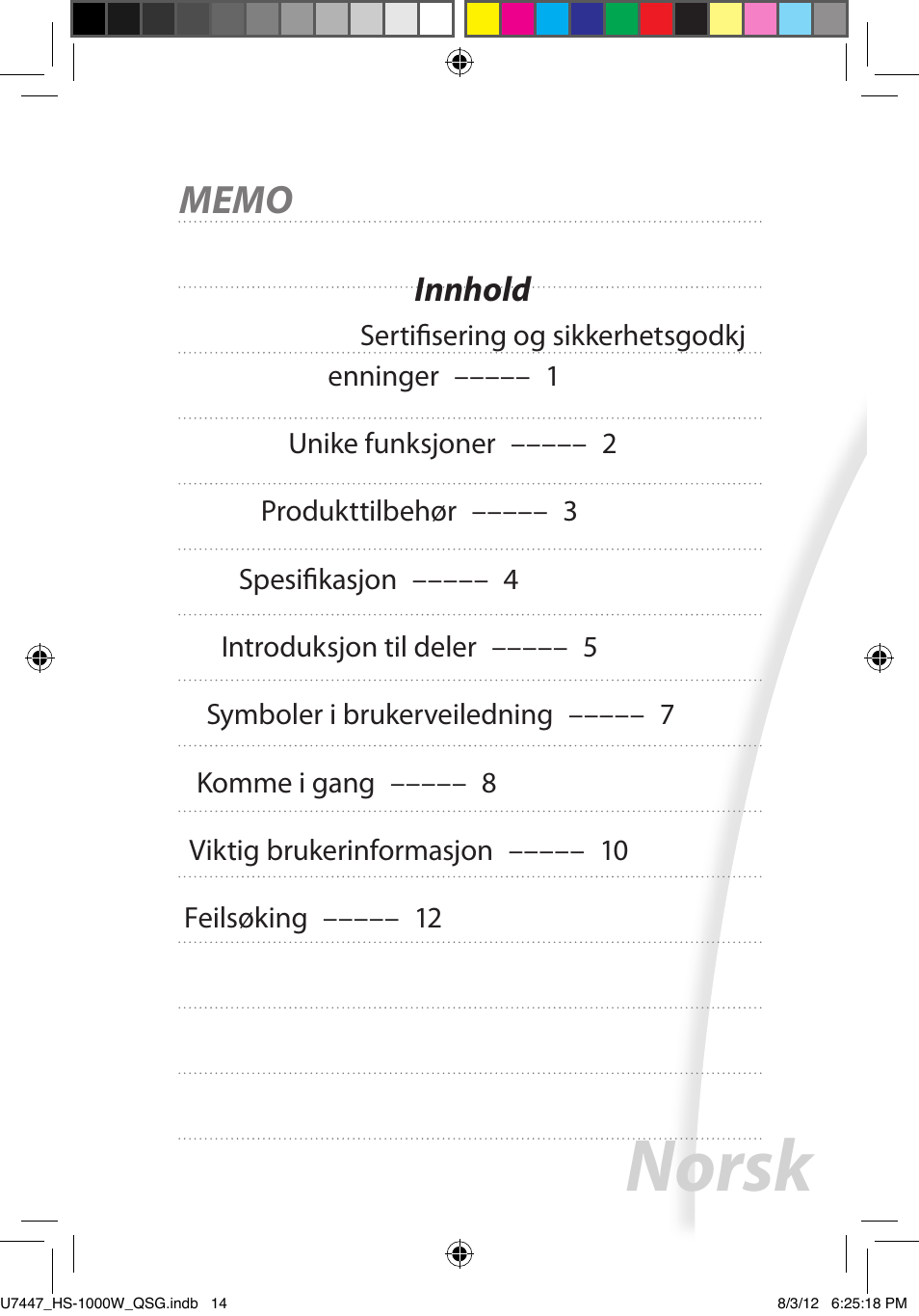 Norsk | Asus HS-1000W User Manual | Page 120 / 223