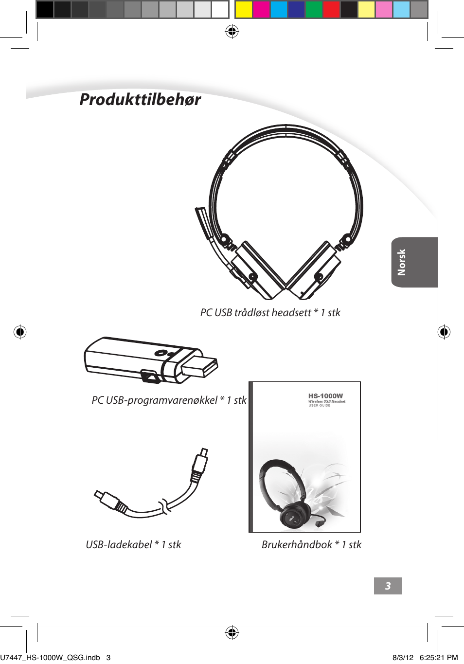 Produkttilbehør, Produkttilbehør ––––– 3 | Asus HS-1000W User Manual | Page 123 / 223