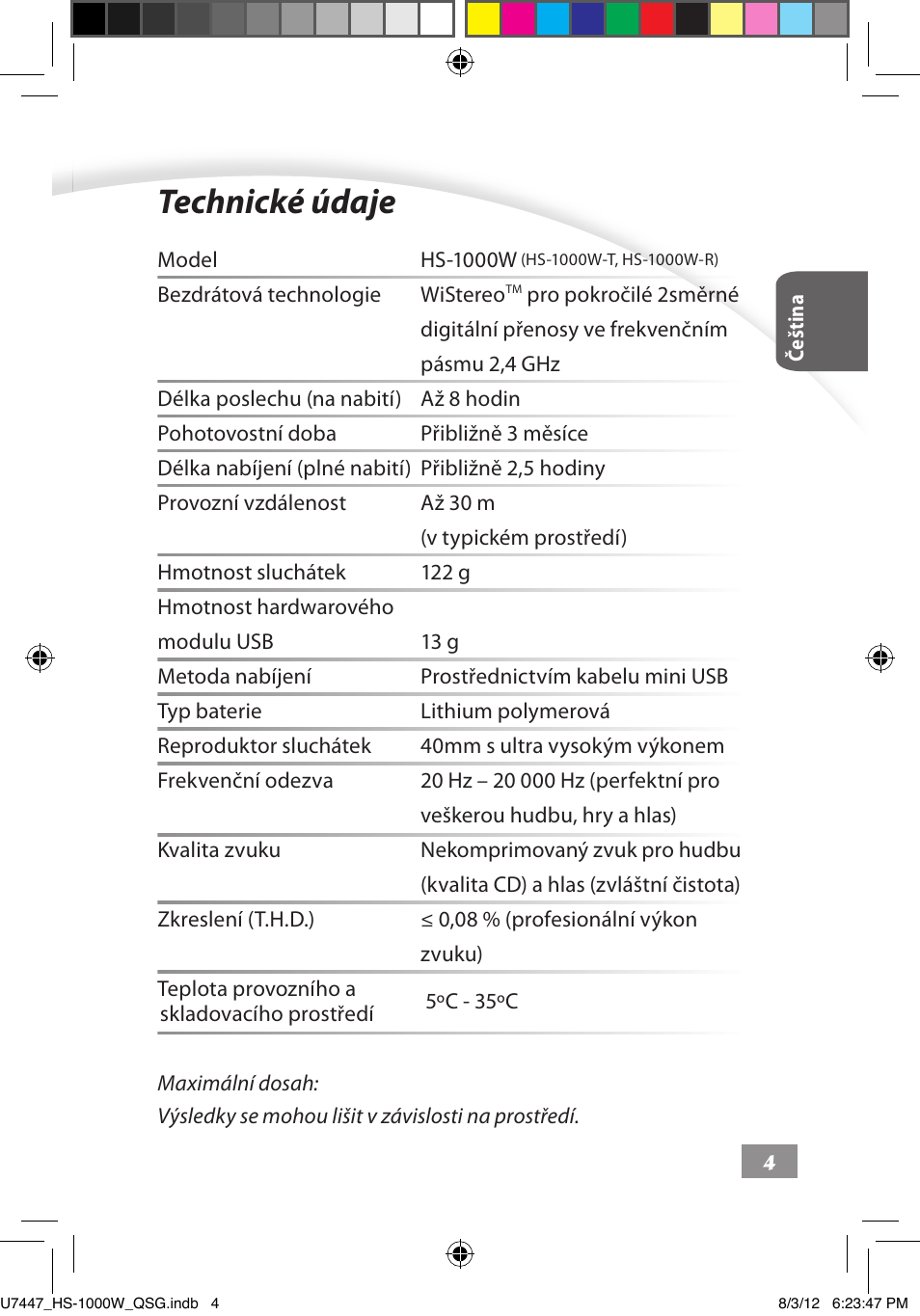 Technické údaje, Technické údaje ––––– 4 | Asus HS-1000W User Manual | Page 18 / 223