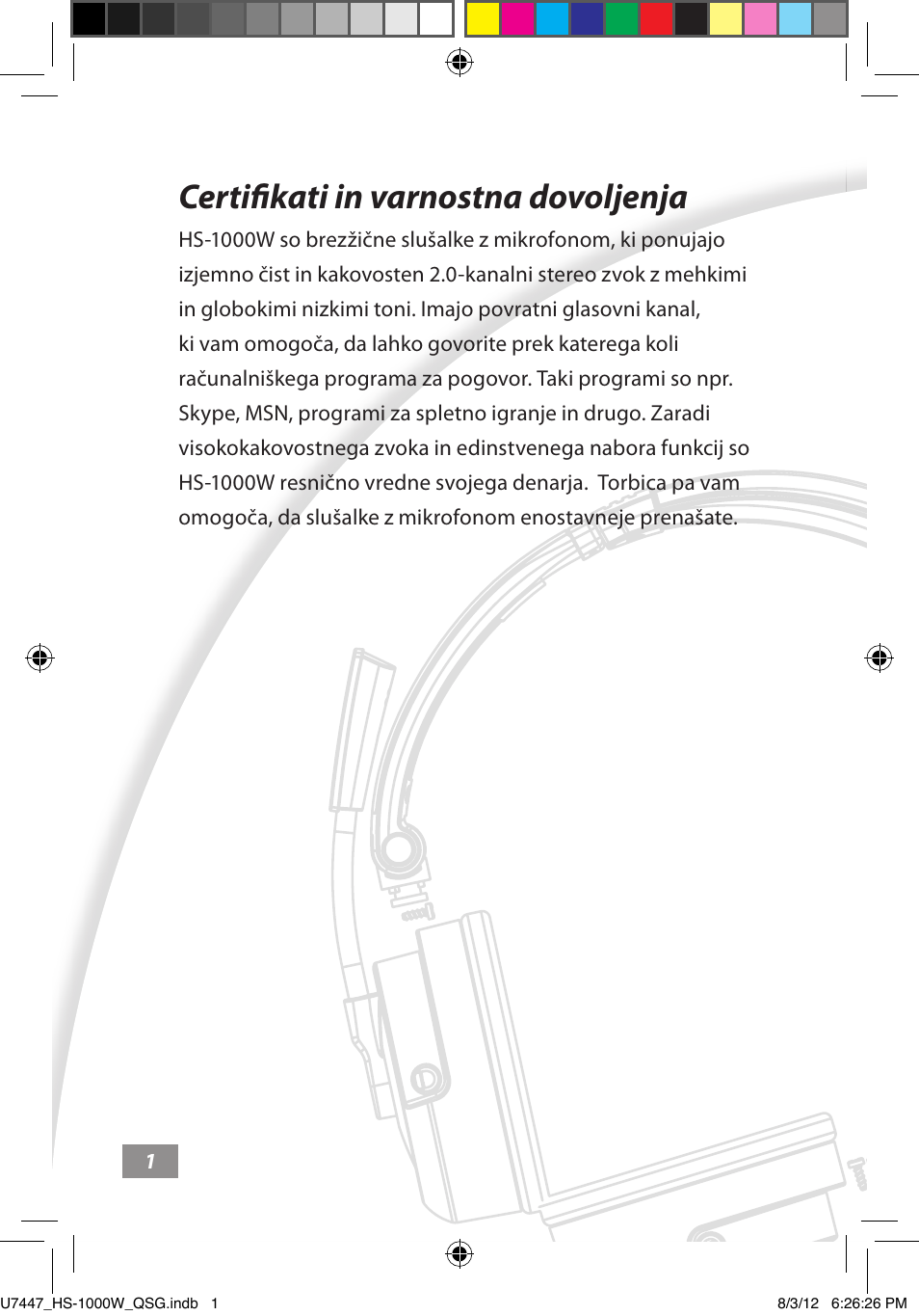 Certifikati in varnostna dovoljenja, Certifikati in varnostna, Dovoljenja ––––– 1 | Asus HS-1000W User Manual | Page 186 / 223