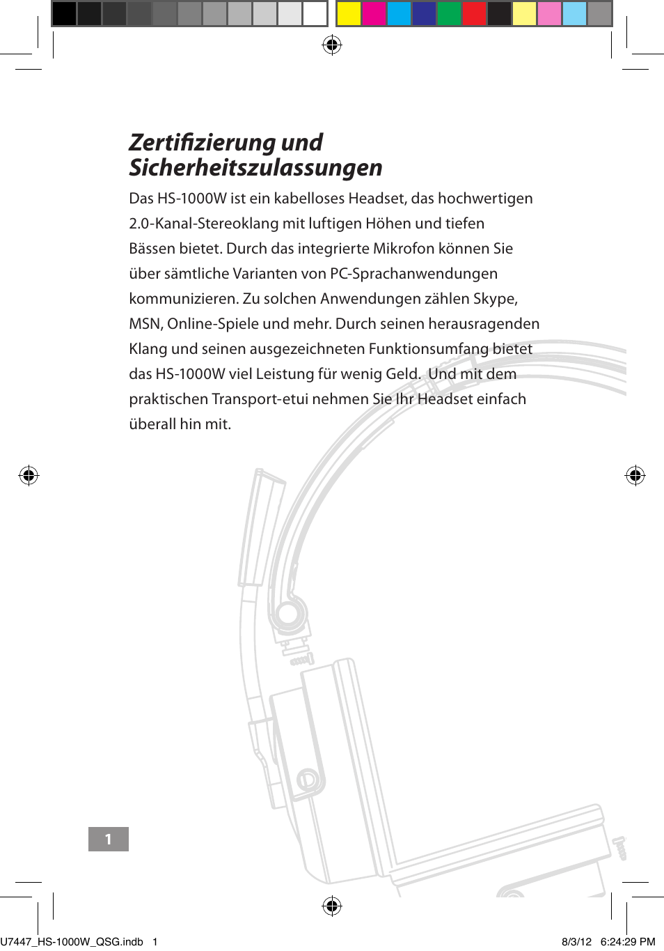 Zertifizierung und sicherheitszulassungen, Zertifizierung und sicherheits, Zulassungen ––––– 1 | Asus HS-1000W User Manual | Page 68 / 223