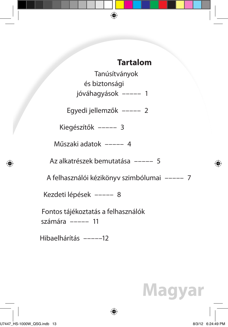 Hibaelhárítás, Magyar, Tartalom | Asus HS-1000W User Manual | Page 93 / 223