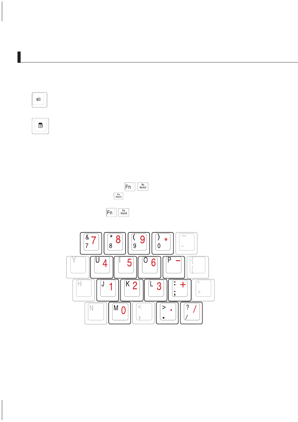 Microsoft windows™ keys, Keyboard as a numeric keypad | Asus L1A User Manual | Page 32 / 90