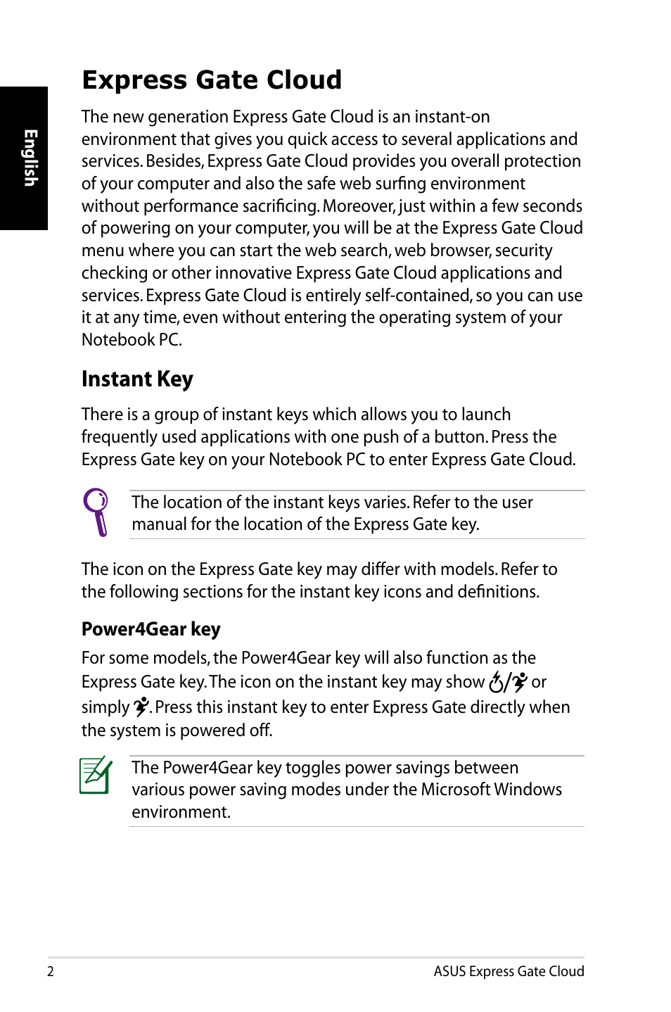 Express gate cloud, Instant key | Asus Eee PC VX6 User Manual | Page 2 / 8