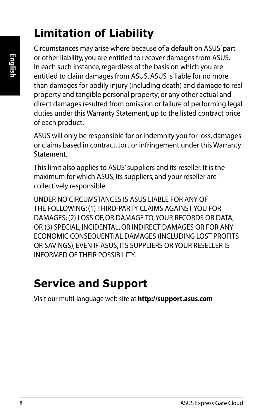 Limitation of liability, Service and support | Asus Eee PC VX6 User Manual | Page 8 / 8