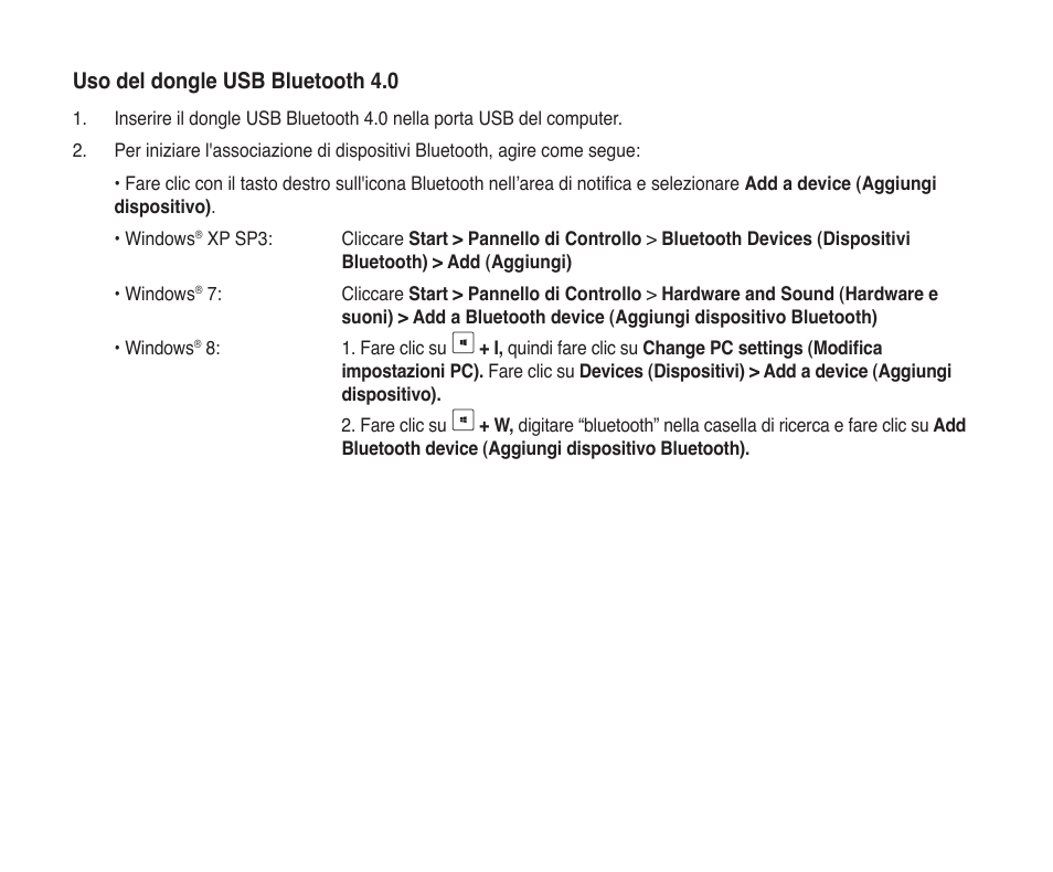 Uso del dongle usb bluetooth 4.0 | Asus USB-BT400 User Manual | Page 24 / 52