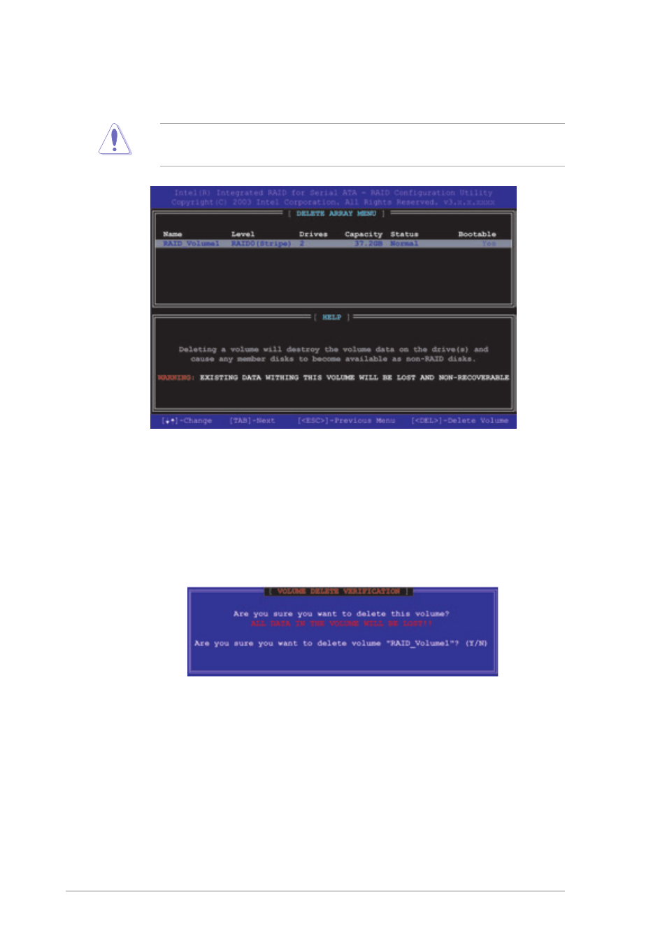 5 deleting a raid volume | Asus AP120-E1 User Manual | Page 134 / 136