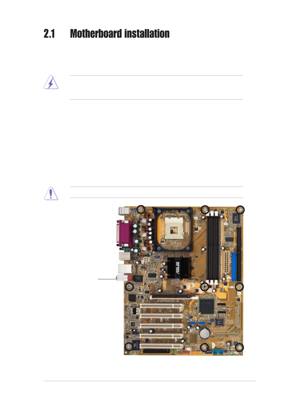 1 motherboard installation, 1 placement direction, 2 screw holes | Asus AP120-E1 User Manual | Page 27 / 136