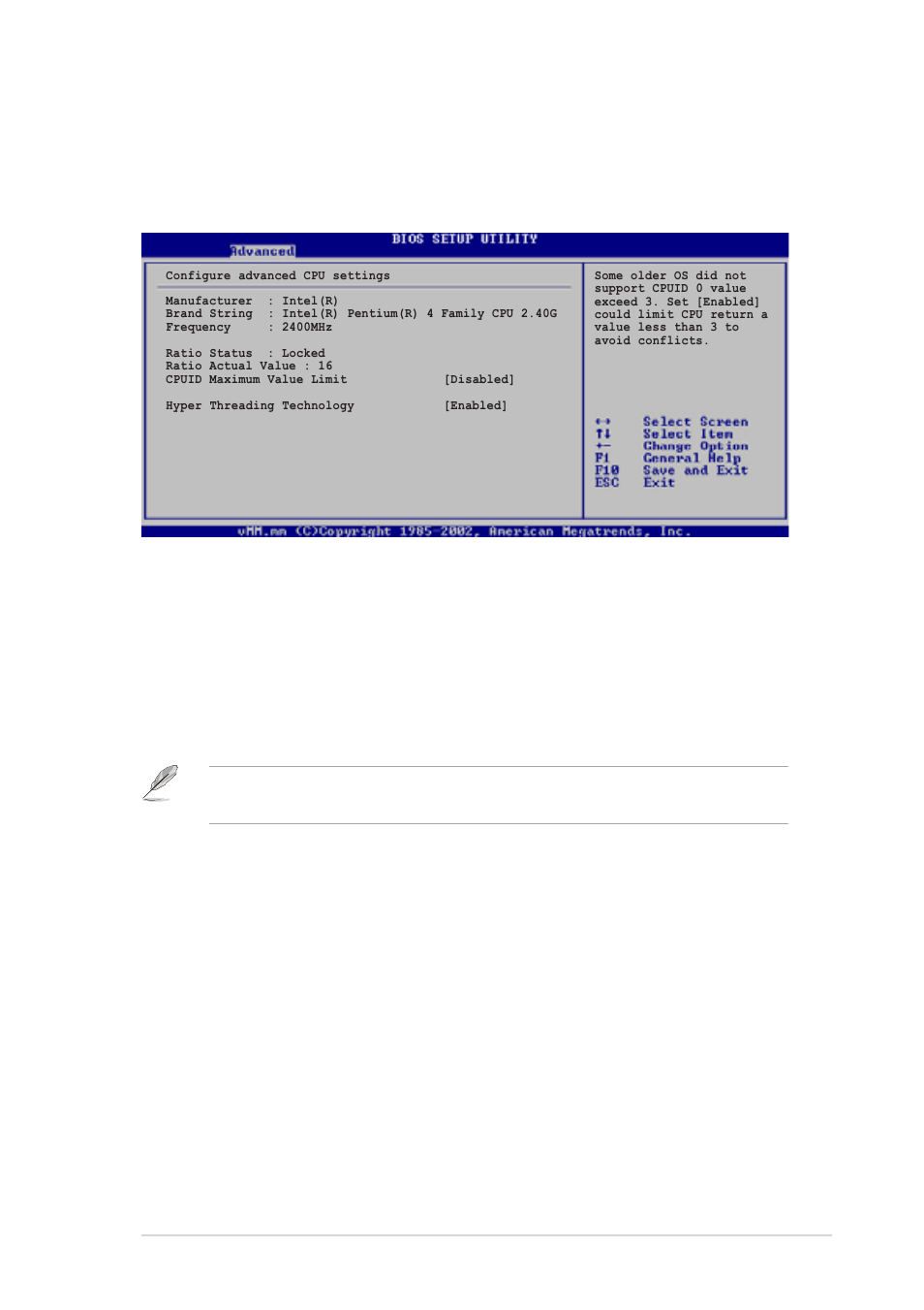 2 cpu configuration, Cpuid maximum value limit [disabled, Hyper-threading technology [enabled | Asus AP120-E1 User Manual | Page 83 / 136