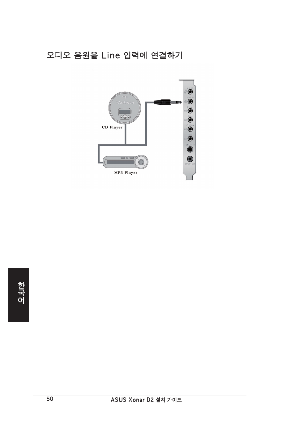 오디오 음원을 line 입력에 연결하기 | Asus Xonar D2/PM User Manual | Page 50 / 80