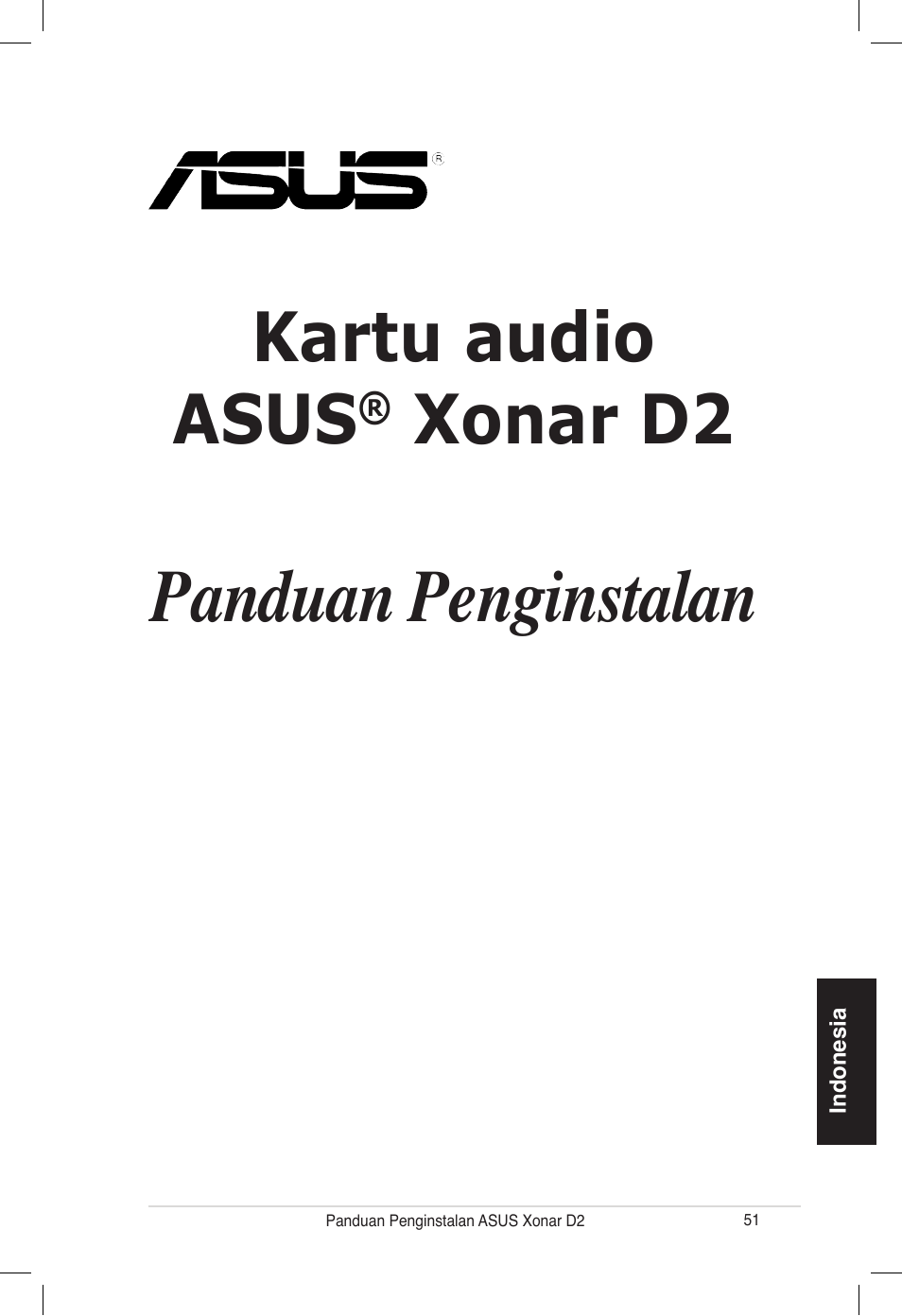 Panduan penginstalan, Kartu audio asus, Xonar d2 | Asus Xonar D2/PM User Manual | Page 51 / 80