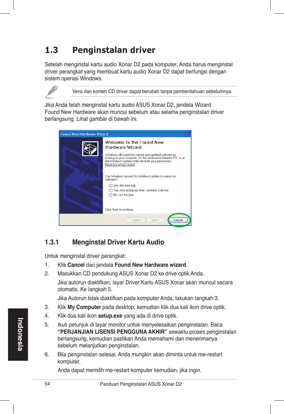 3 penginstalan driver | Asus Xonar D2/PM User Manual | Page 54 / 80