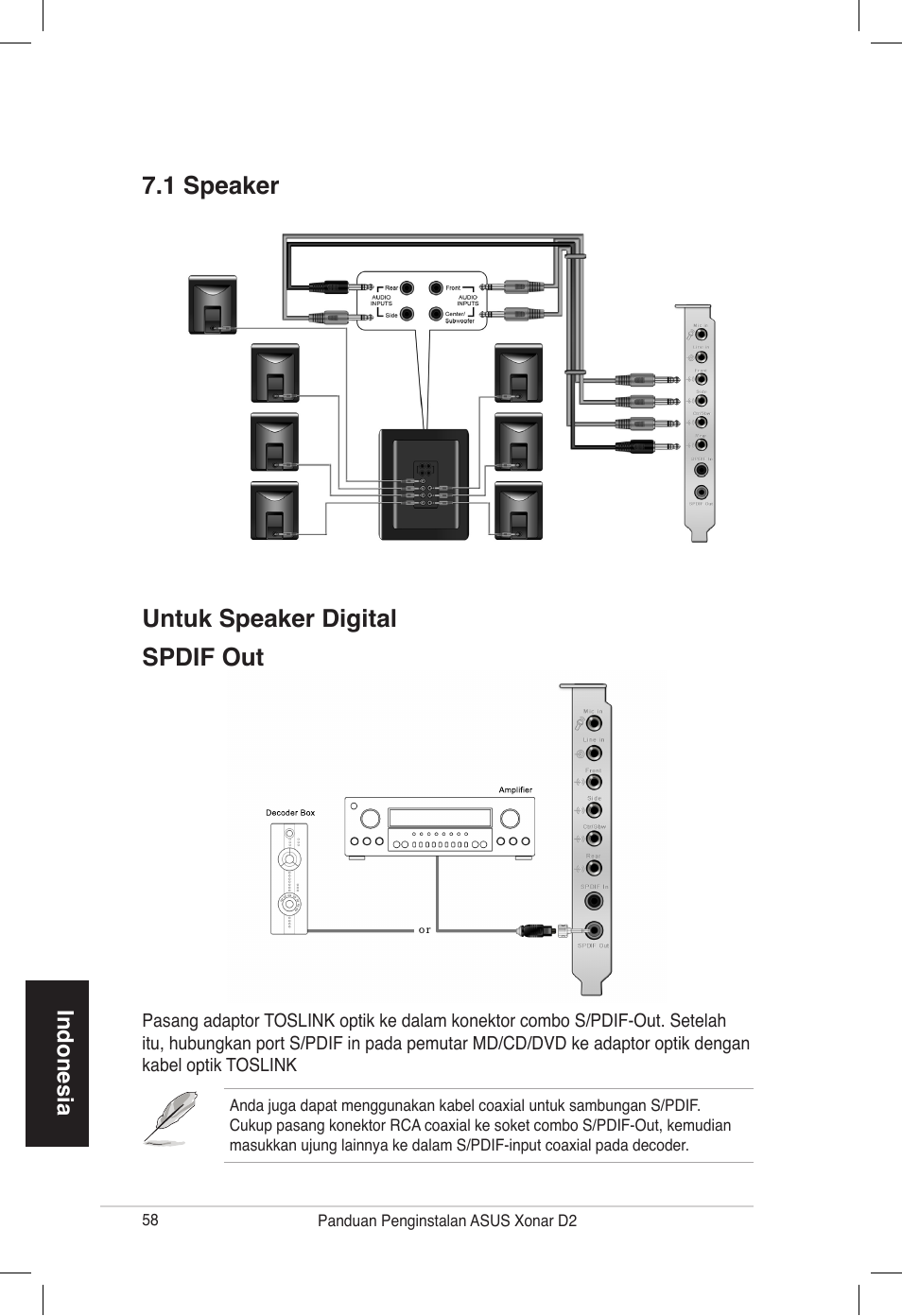 Untuk speaker digital 7.1 speaker spdif out | Asus Xonar D2/PM User Manual | Page 58 / 80