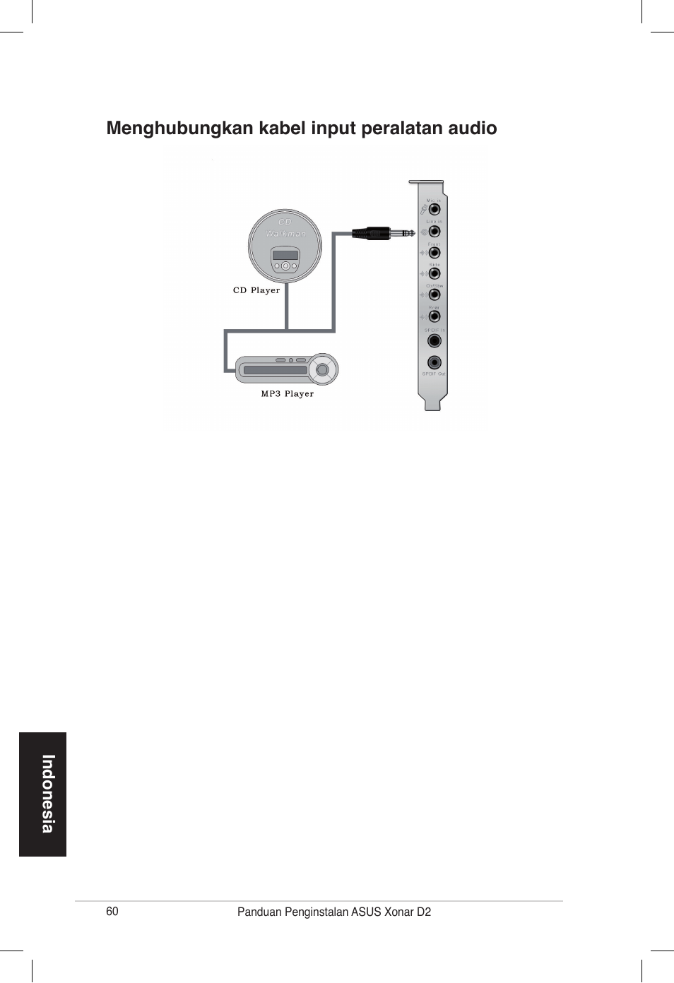 Menghubungkan kabel input peralatan audio | Asus Xonar D2/PM User Manual | Page 60 / 80