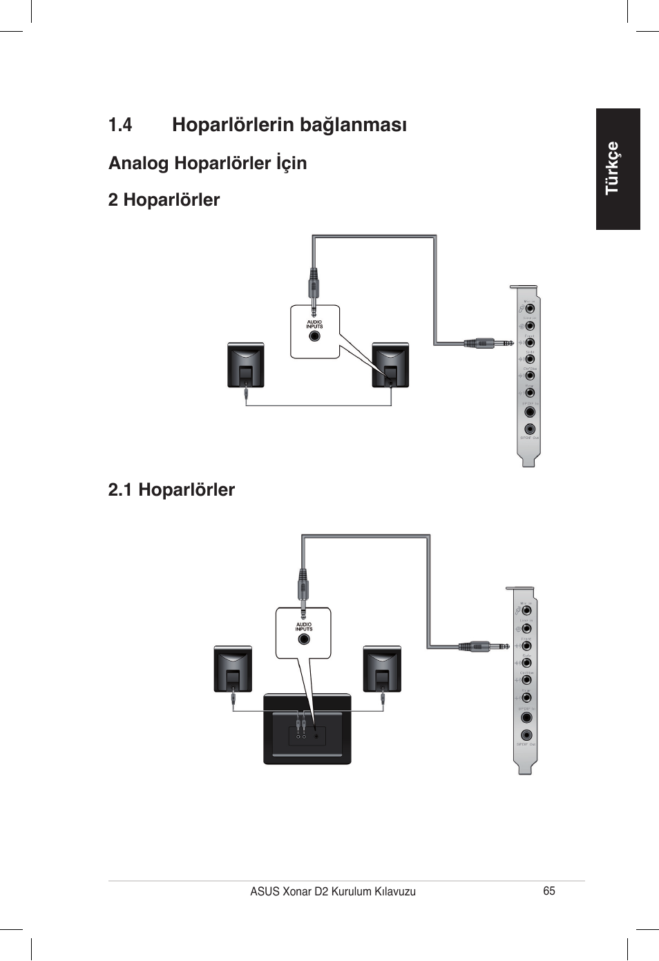 4 hoparlörlerin bağlanması | Asus Xonar D2/PM User Manual | Page 65 / 80