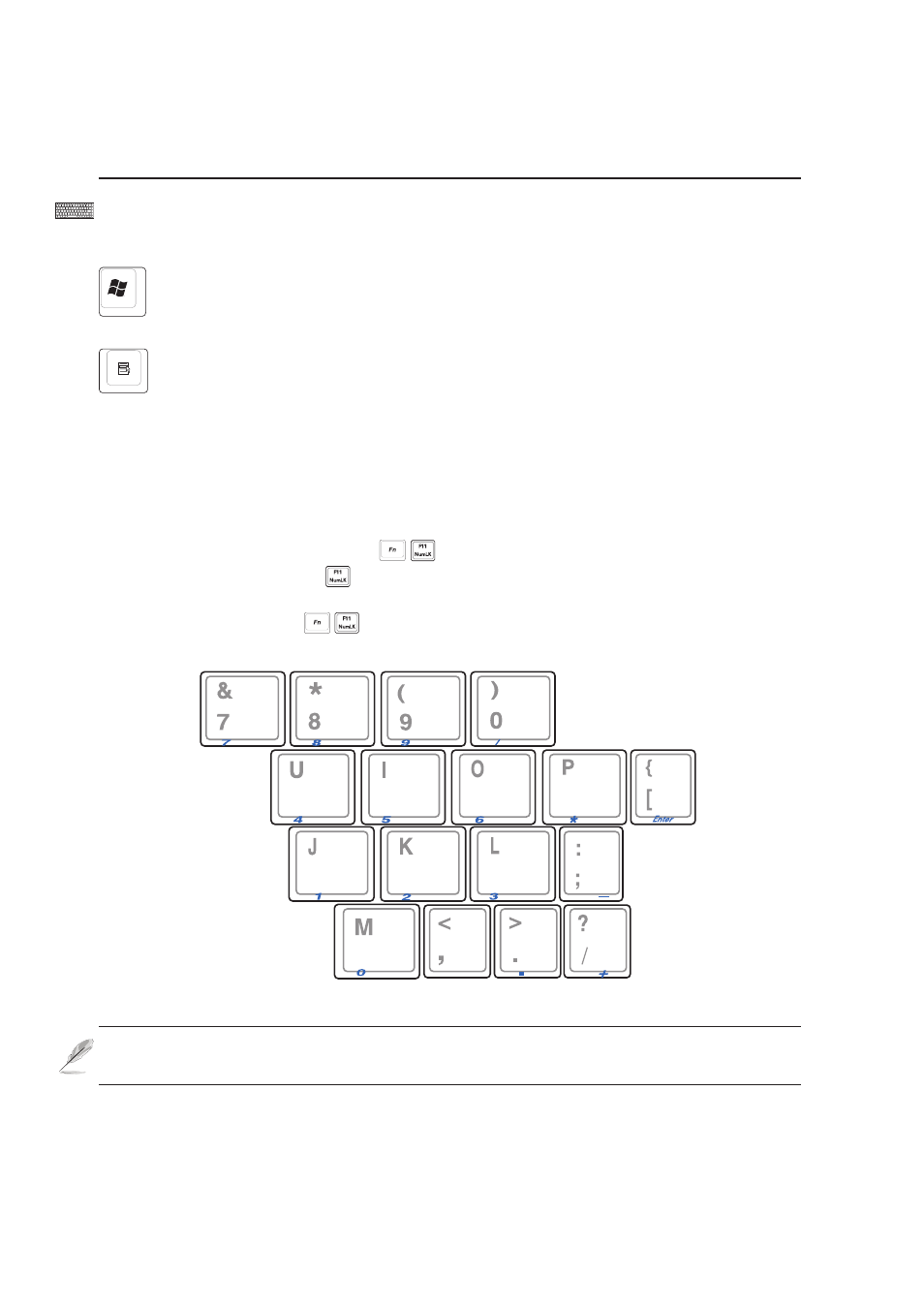 Keyboard as a numeric keypad, Microsoft windows™ keys | Asus S3N User Manual | Page 35 / 74