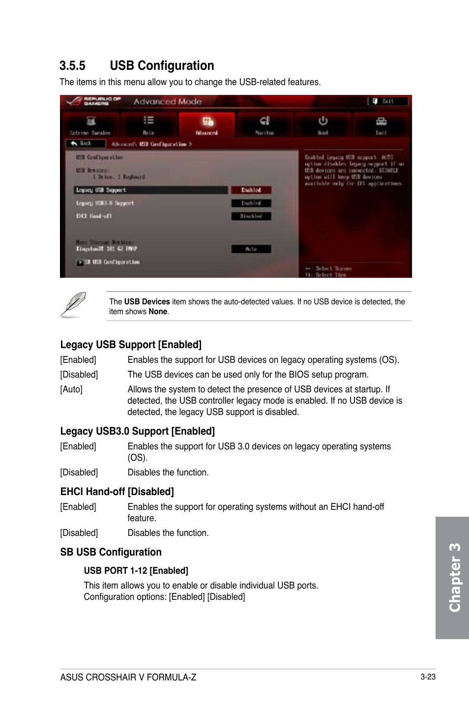 5 usb configuration, Usb configuration -23, Chapter 3 | Asus Crosshair V Formula-Z User Manual | Page 103 / 190