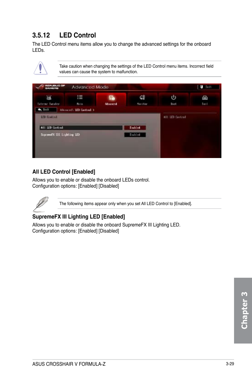 12 led control, Led control -29, Chapter 3 | Asus Crosshair V Formula-Z User Manual | Page 109 / 190