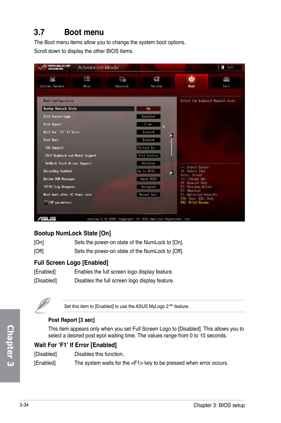 7 boot menu, Boot menu -34, Chapter 3 3.7 boot menu | Asus Crosshair V Formula-Z User Manual | Page 114 / 190