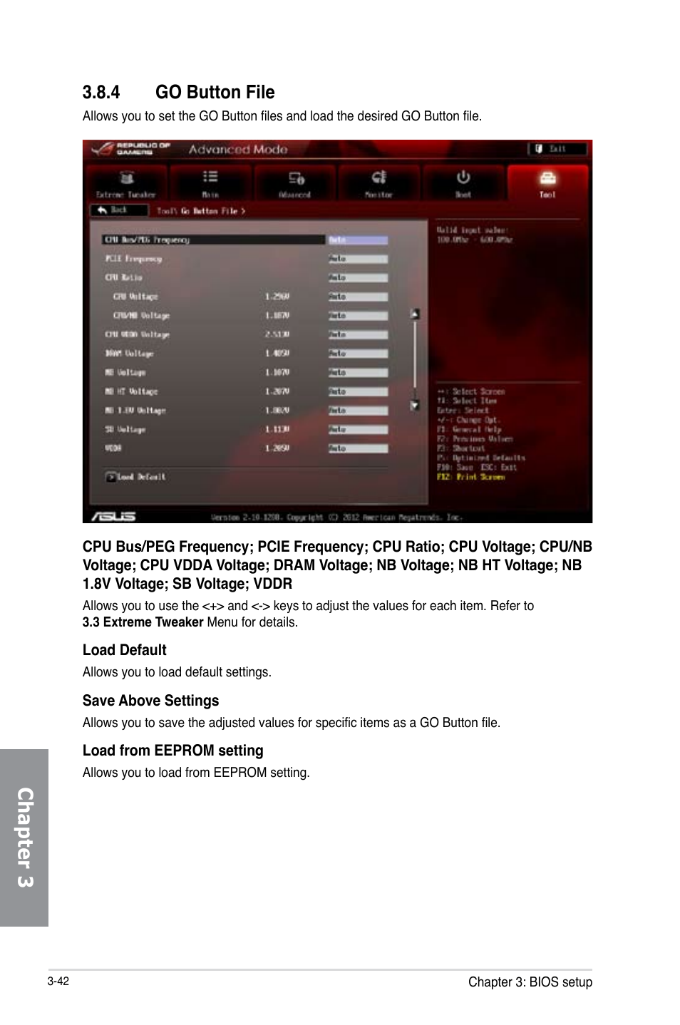 4 go button file, Go button file -42, Chapter 3 | Asus Crosshair V Formula-Z User Manual | Page 122 / 190