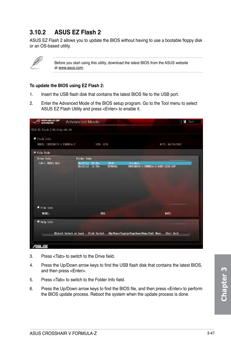 2 asus ez flash 2, Asus ez flash 2 -47, Chapter 3 | Asus Crosshair V Formula-Z User Manual | Page 127 / 190