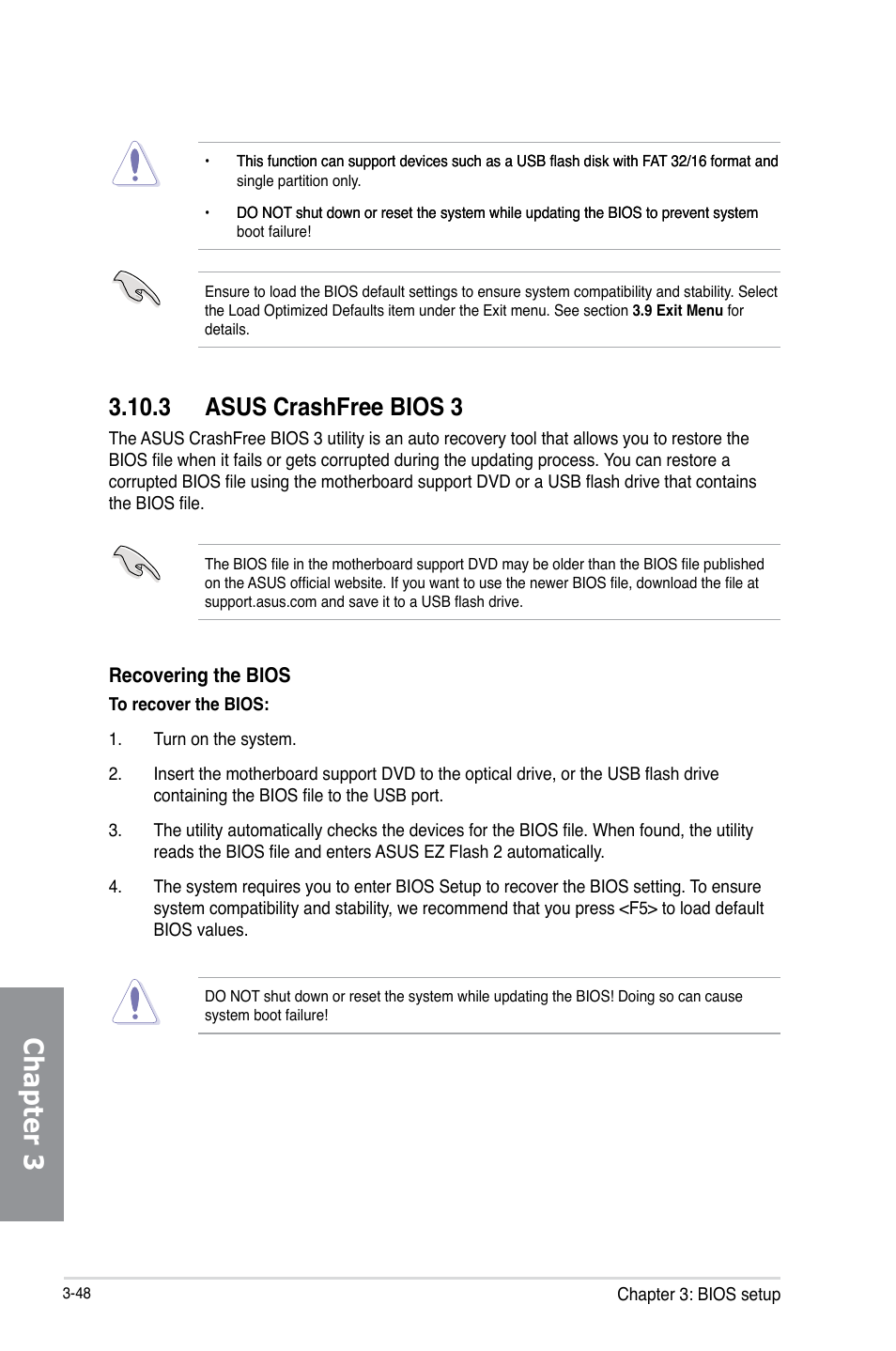3 asus crashfree bios 3, Asus crashfree bios 3 -48, Chapter 3 | Asus Crosshair V Formula-Z User Manual | Page 128 / 190