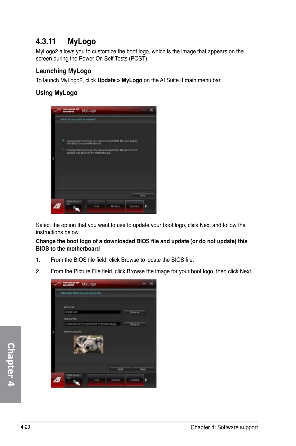 11 mylogo, Mylogo -20, Chapter 4 | Asus Crosshair V Formula-Z User Manual | Page 152 / 190