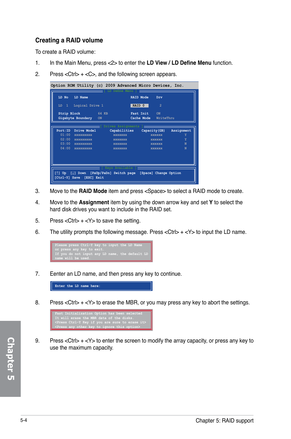 Chapter 5, Creating a raid volume, Chapter 5: raid support | Asus Crosshair V Formula-Z User Manual | Page 168 / 190