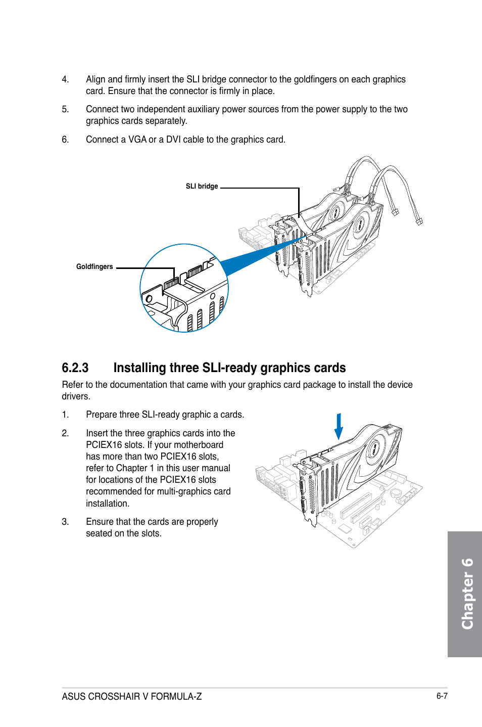 3 installing three sli-ready graphics cards, Installing three sli-ready graphics cards -7, Chapter 6 | Asus Crosshair V Formula-Z User Manual | Page 181 / 190