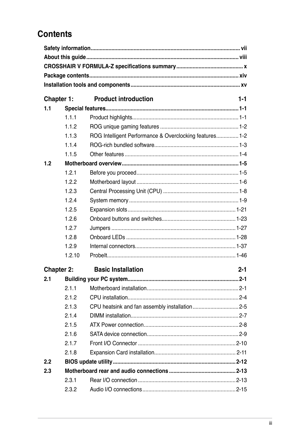 Asus Crosshair V Formula-Z User Manual | Page 3 / 190